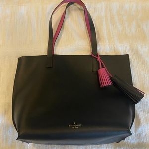 Authentic kate spade New York Foster Court Tasha tassel tote bag in black & pink
